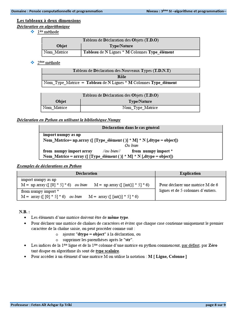 Déclaration de Matrices en Python | PDF | Programmation informatique