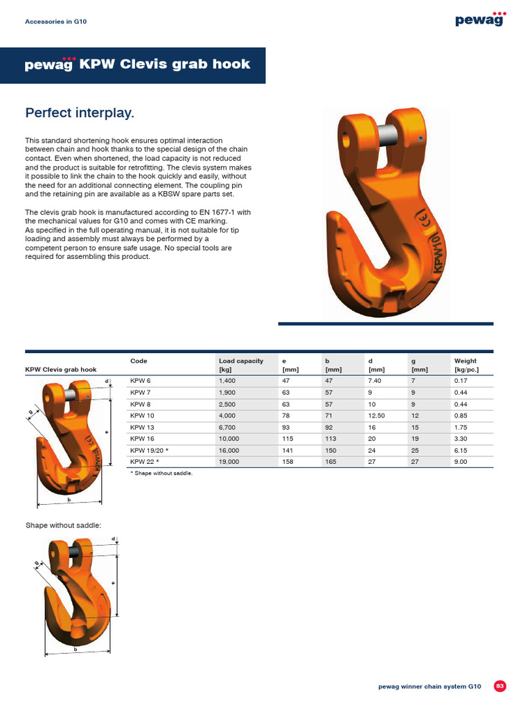 G10 Clevis Grab Hook Specifications | PDF