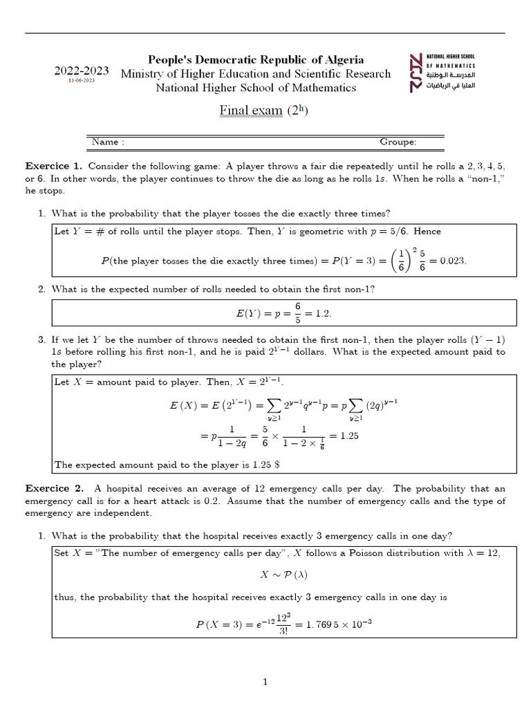 Probability and Statistics Exercises | PDF | Probability Theory ...
