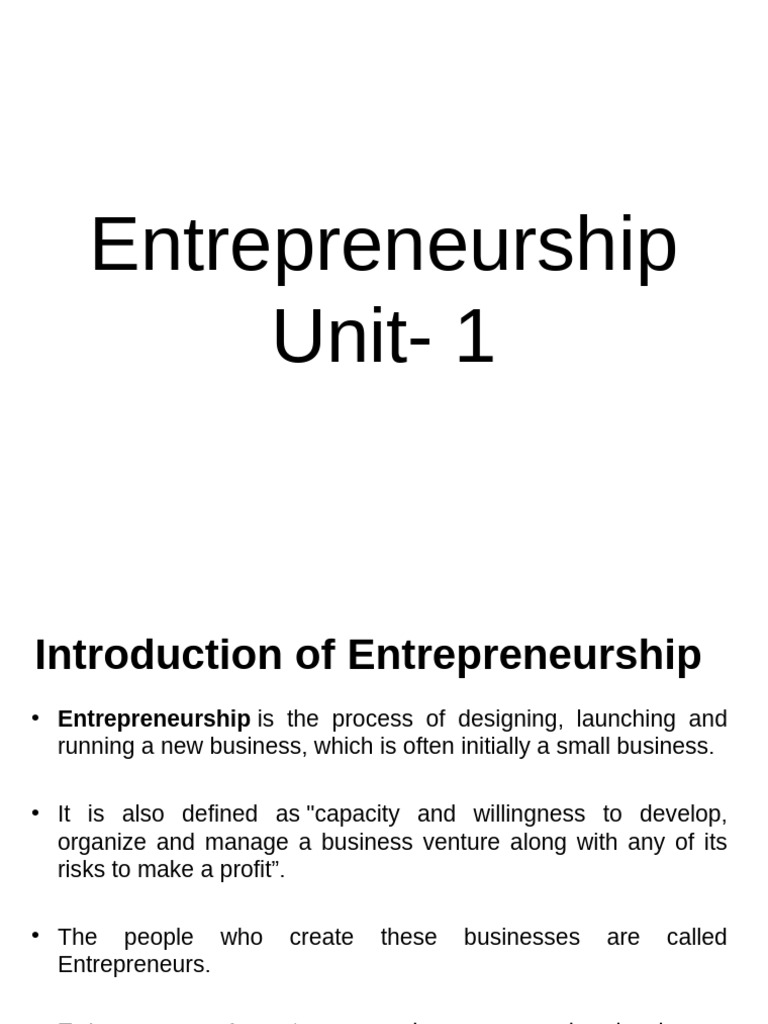 Unit- 1 | PDF | Entrepreneurship | Economics