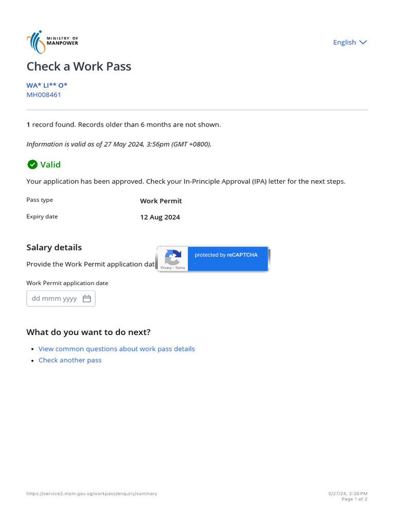 MOM - Check A Work Pass | PDF