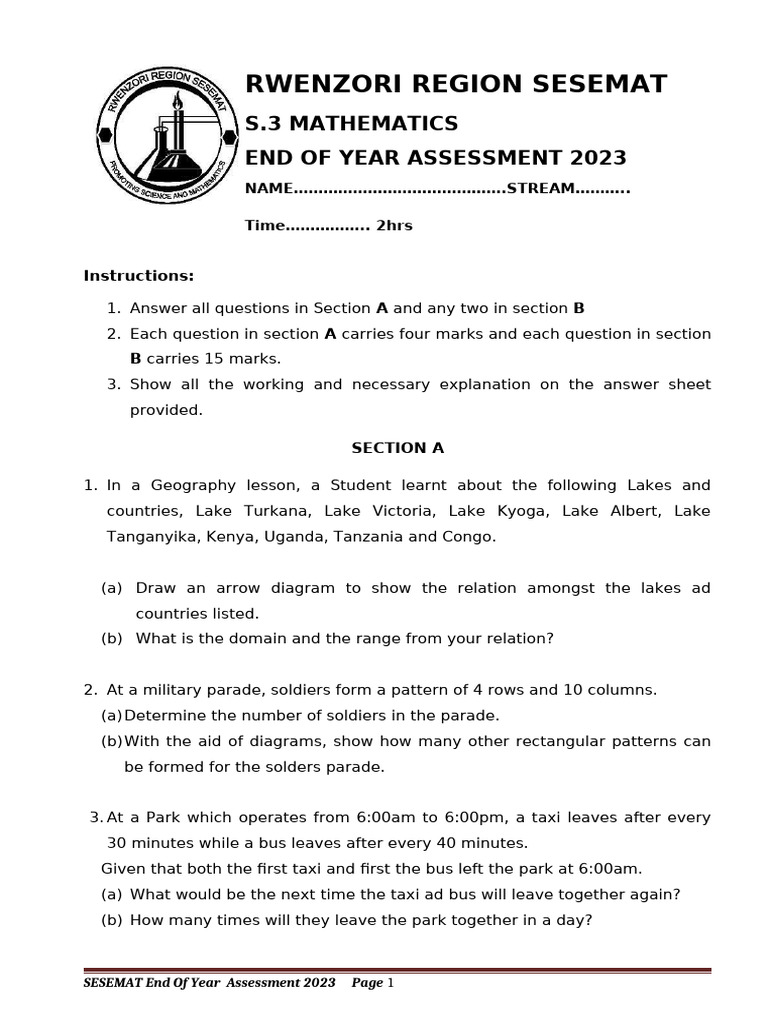SESEMAT 2023 Mathematics Exam Paper | PDF | Area | Triangle