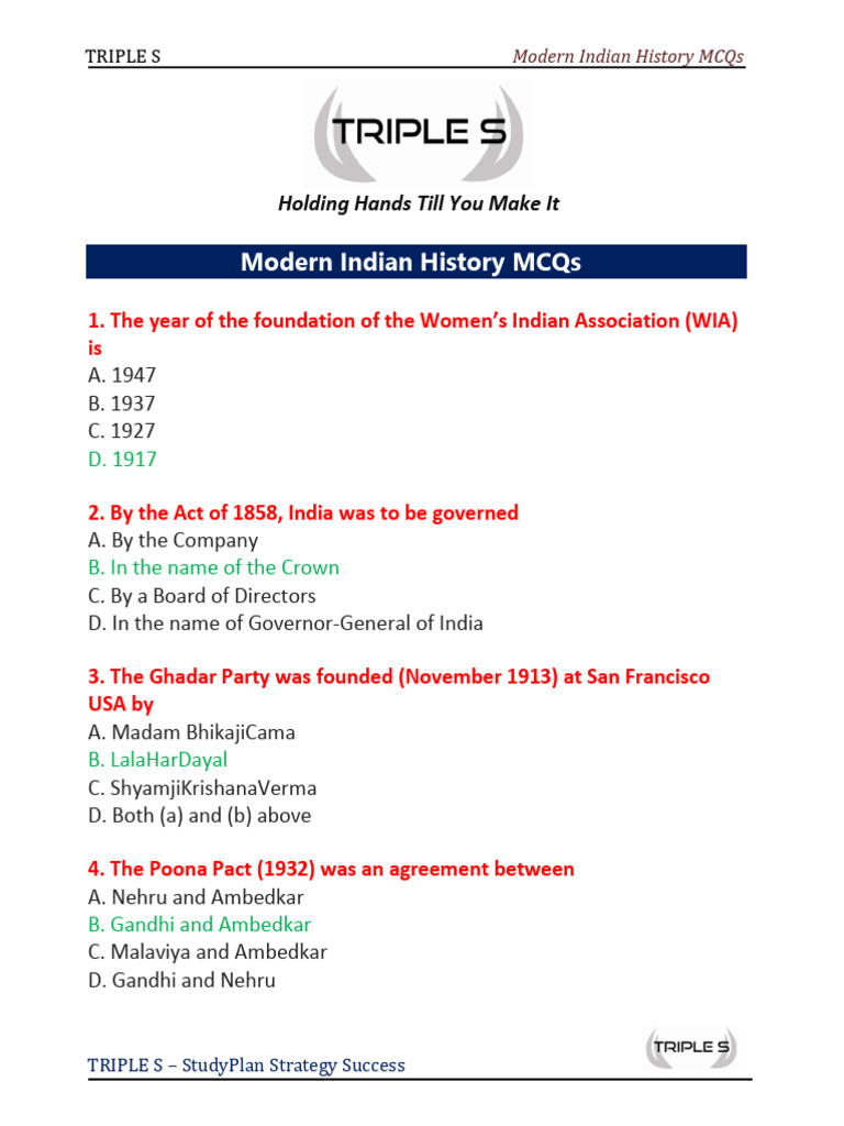 Modern Indian History MCQs Overview | PDF | Indian National Congress ...