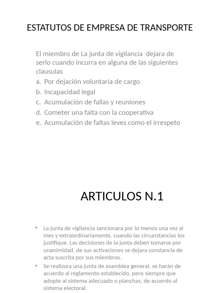 Estatutos de Empresa de Transporte - PPTX Carolina | PDF | Presupuesto ...
