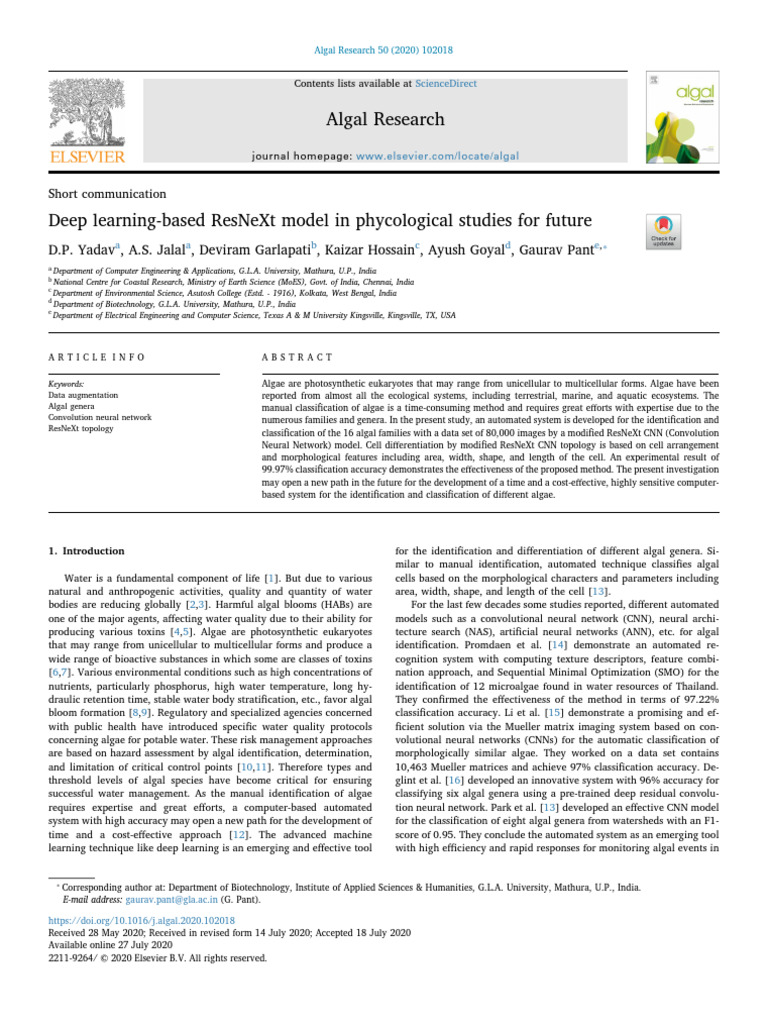 Deep Learning-Based ResNeXt Model in Phycological Studies For Future ...