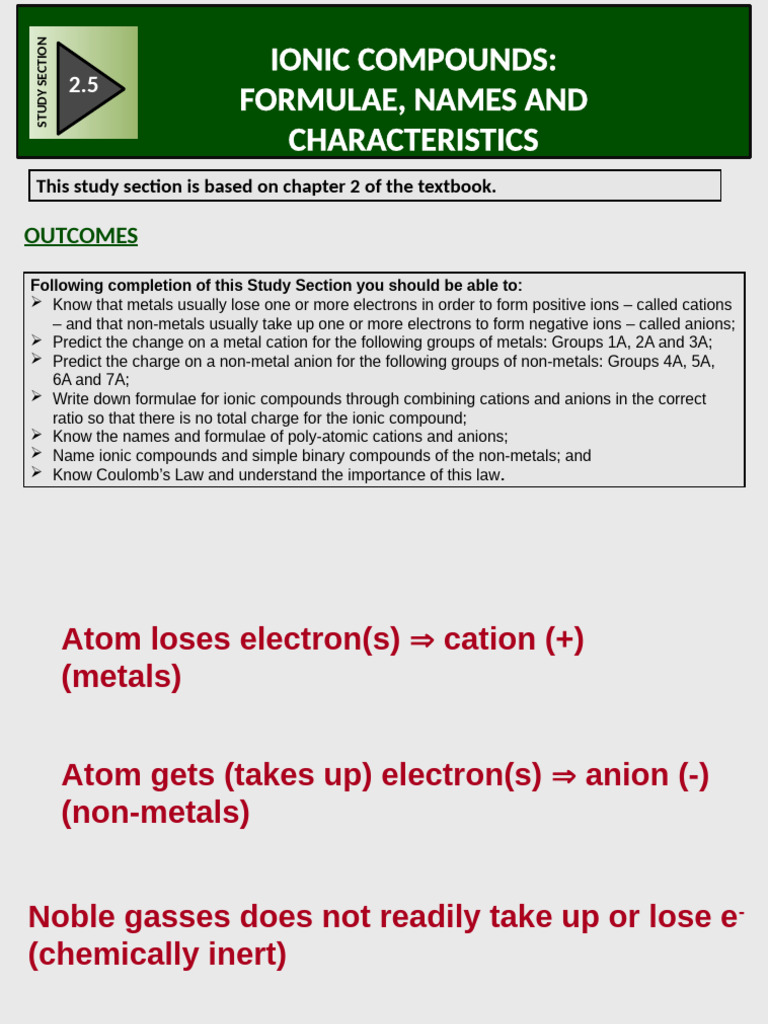 Study+Sections+2 5+and+2 6 | PDF | Ion | Chemical Compounds
