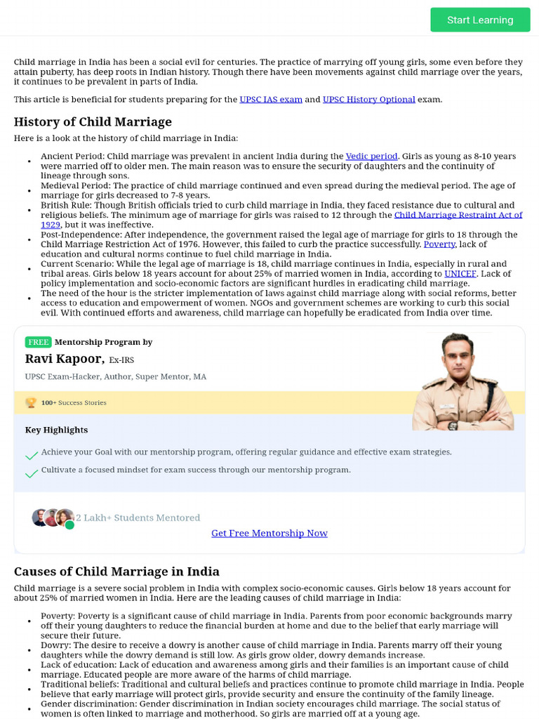 Child Marriage in India - Causes, Impacts & Reforms | PDF