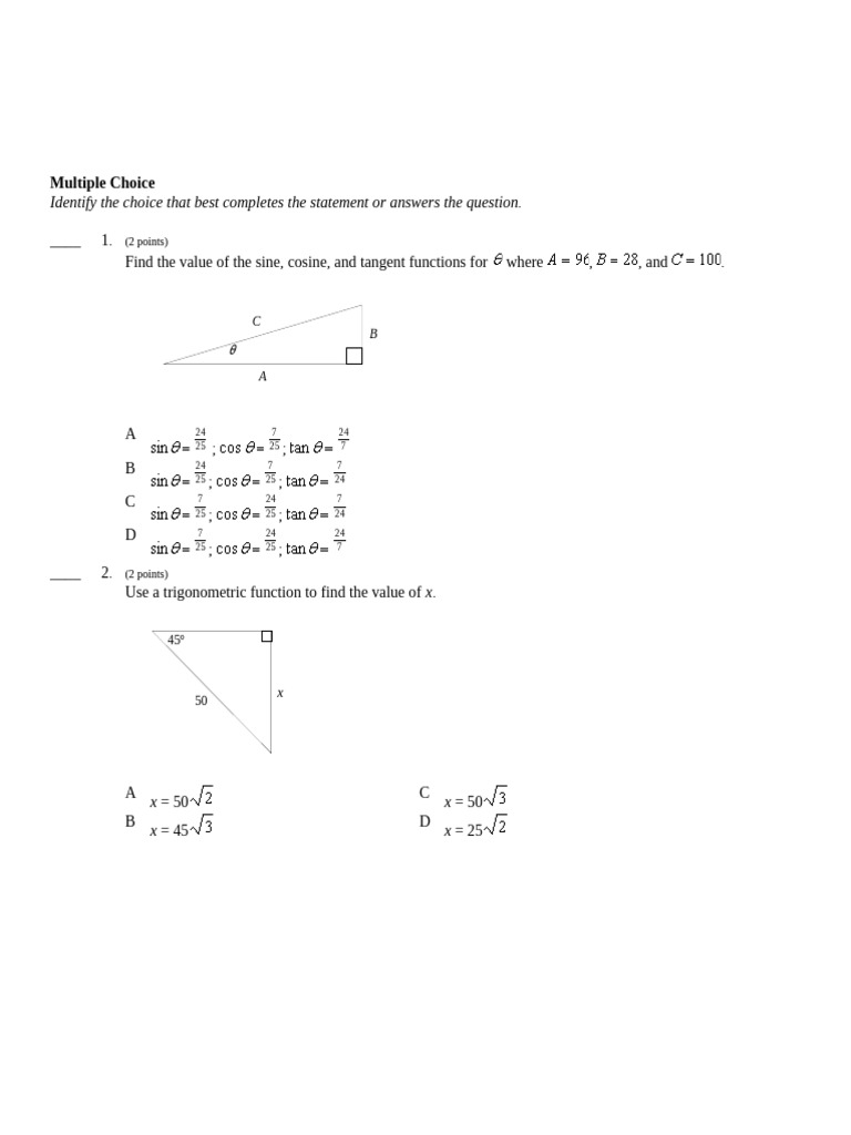Trimester 2 Exam A | PDF | Trigonometric Functions | Mathematical Concepts