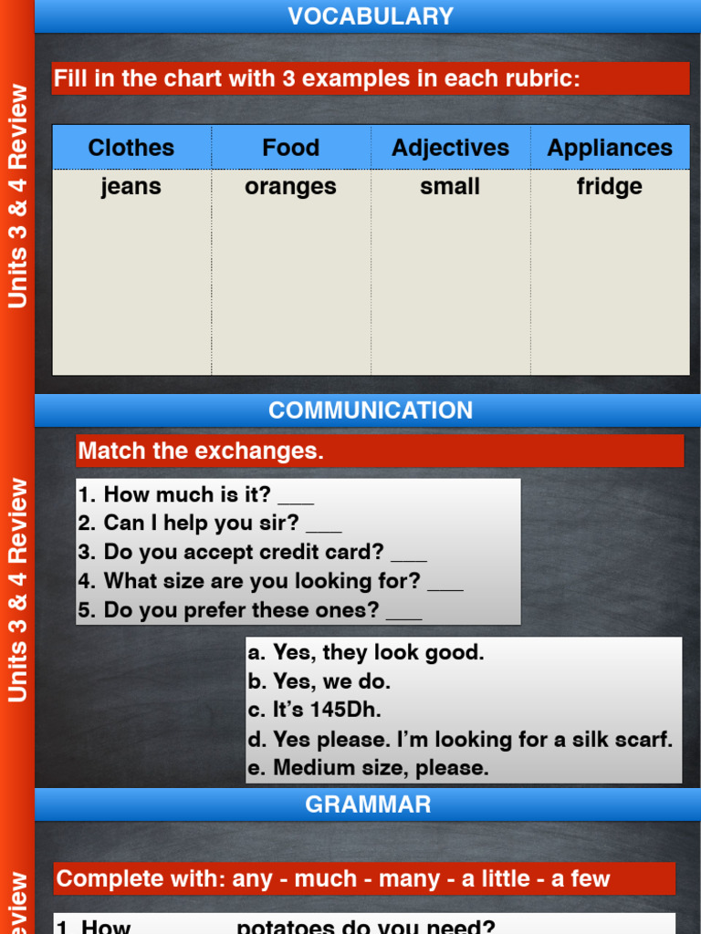 Units 3 & 4 Vocabulary and Grammar Review | PDF