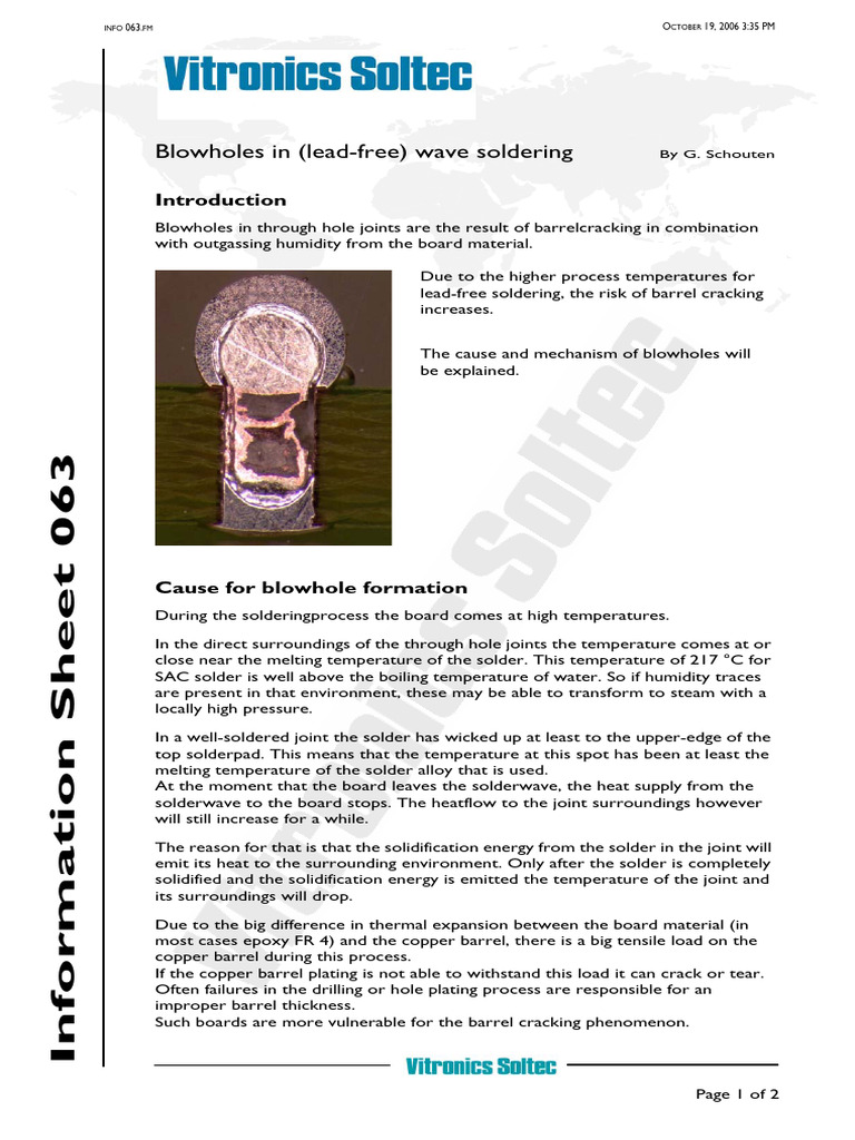 Blowholes in Lead Free Wave Soldering | PDF | Solder | Soldering