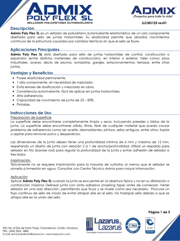 LLCMS125 Admix Poly Flex SL Rev01 | PDF | Materiales