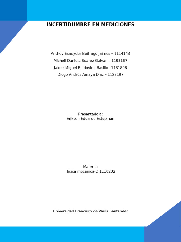 Primer Laboratorio de Fisica, Incertidumbre en Mediciones 1114143 | PDF ...