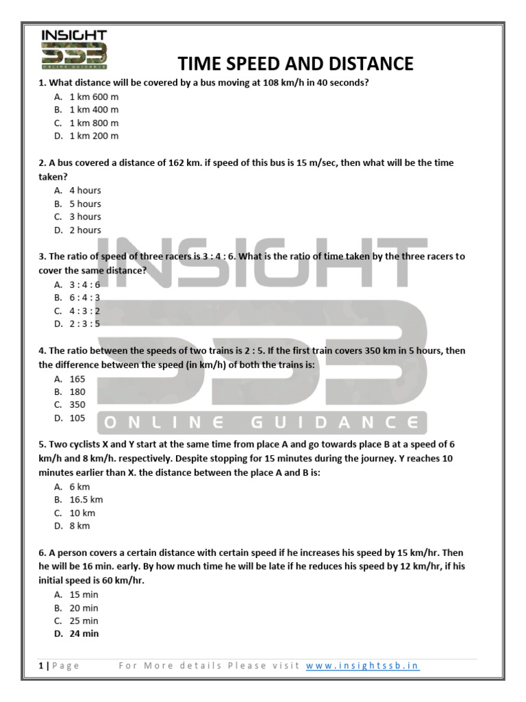 Speed & Distance Practice Quiz | PDF | Speed