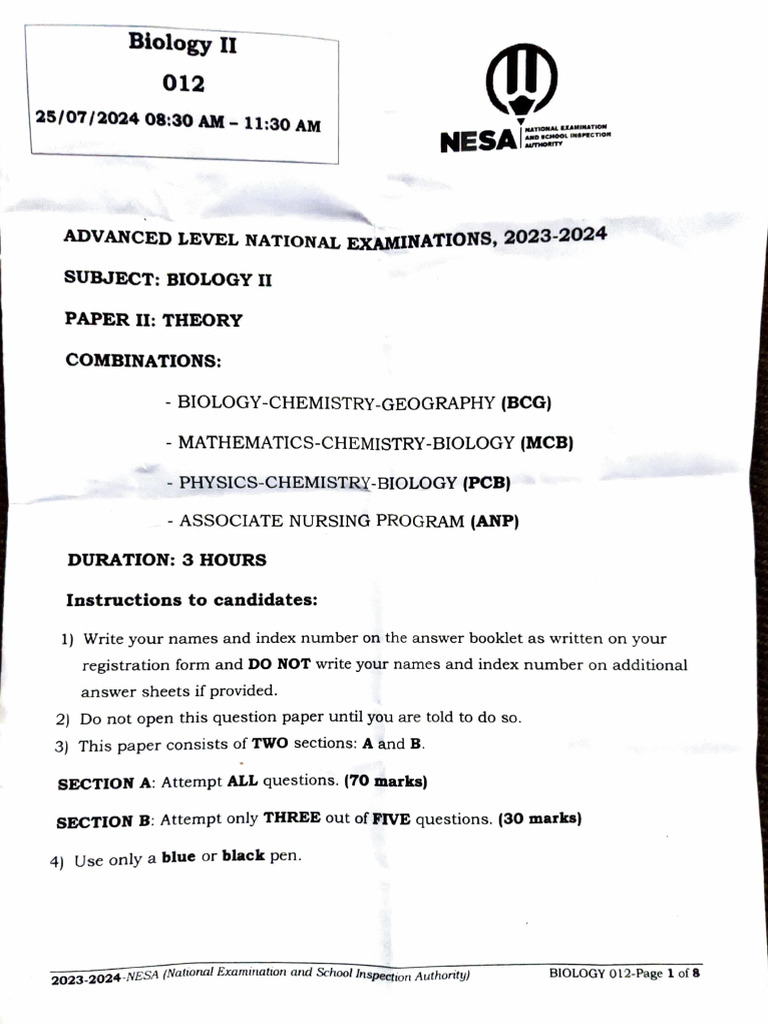 Biology II National Exam 2023-2024 | PDF | Zygosity | Biology