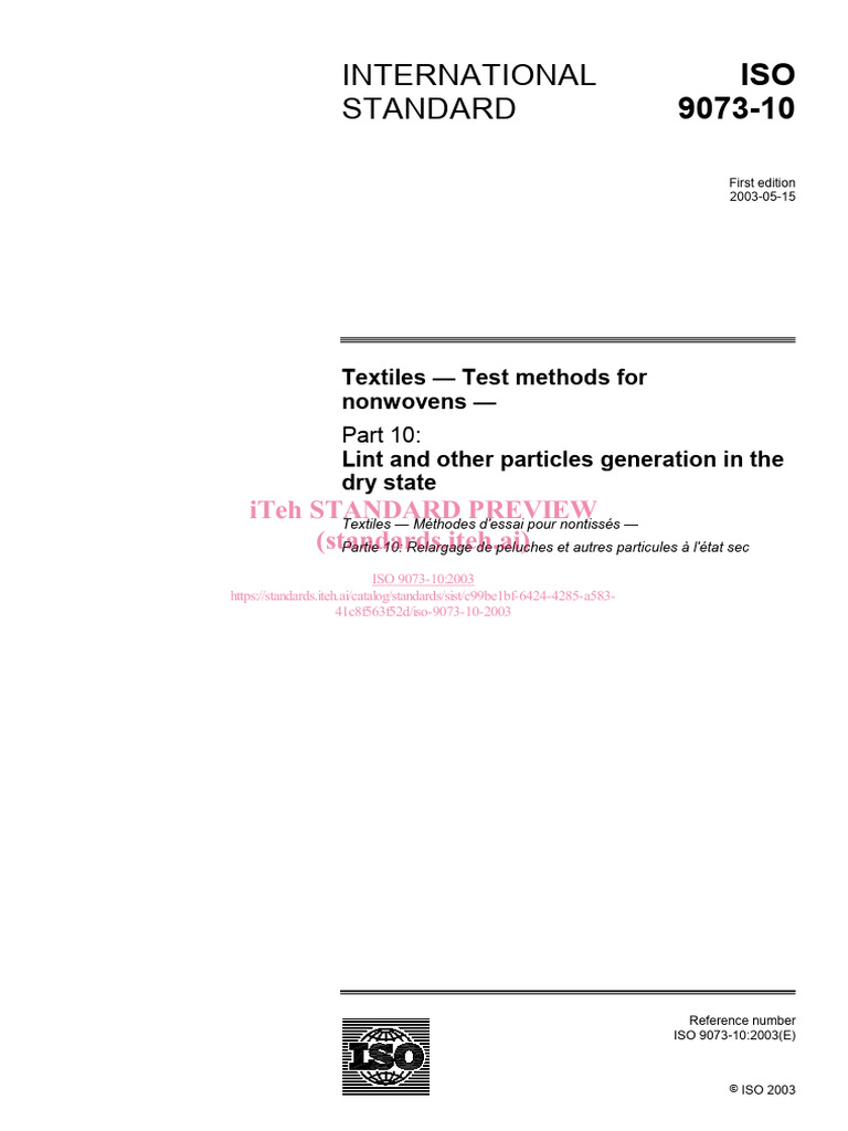 ISO 9073-10: Lint Testing Method | PDF | International Organization For ...