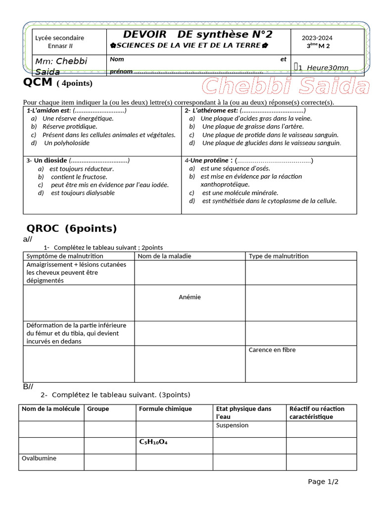 QCM et QROC en Sciences de la Vie | PDF | Dominance (Génétique) | Génétique