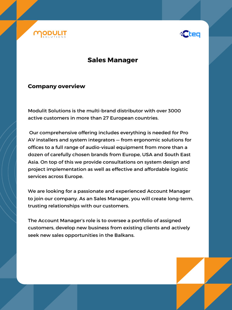 Sales Manager Position at Modulit Solutions | PDF