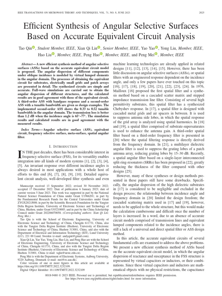 Efficient Synthesis of Angular Selective Surfaces | PDF | Transmission ...