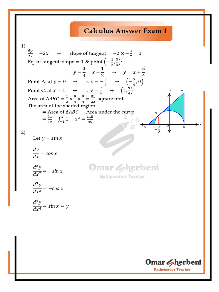 Calculus Exam Solutions and Concepts | PDF | Tangent | Slope