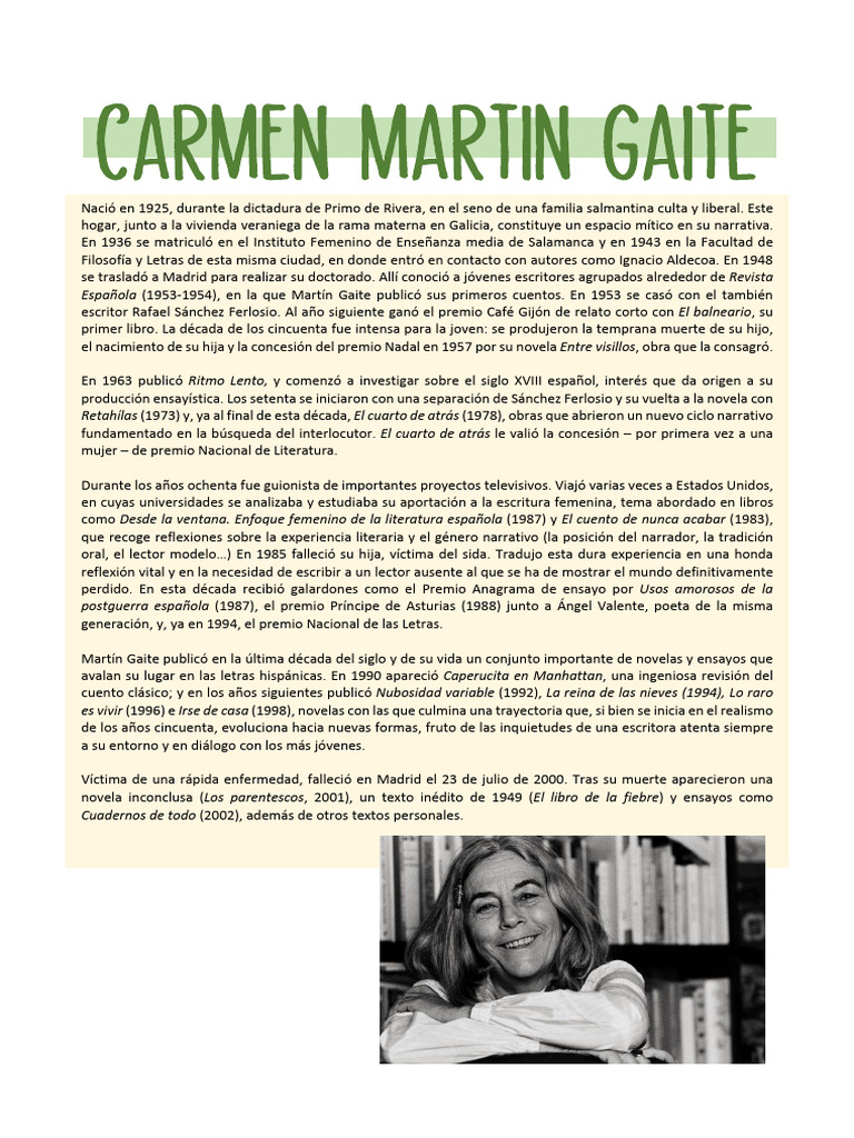 Etapas de la obra de Carmen Martín Gaite | PDF