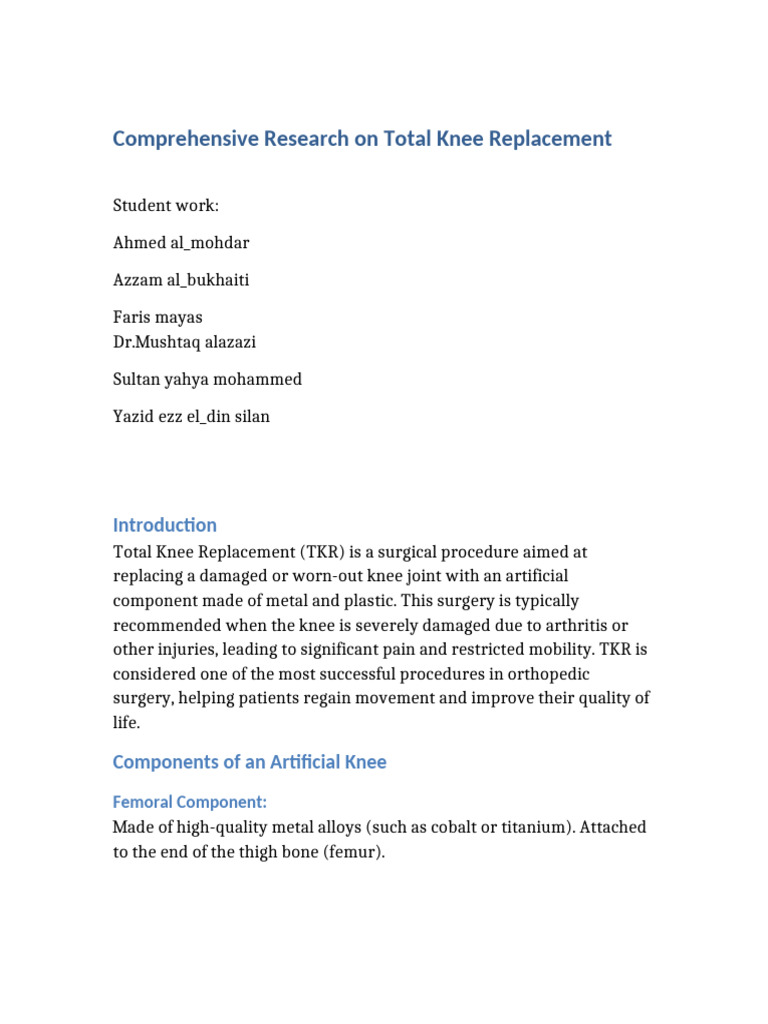 Total Knee Replacement Overview | PDF | Knee | Surgery