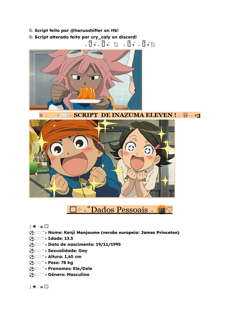 Script de Personagem: Kenji Manjoume | PDF