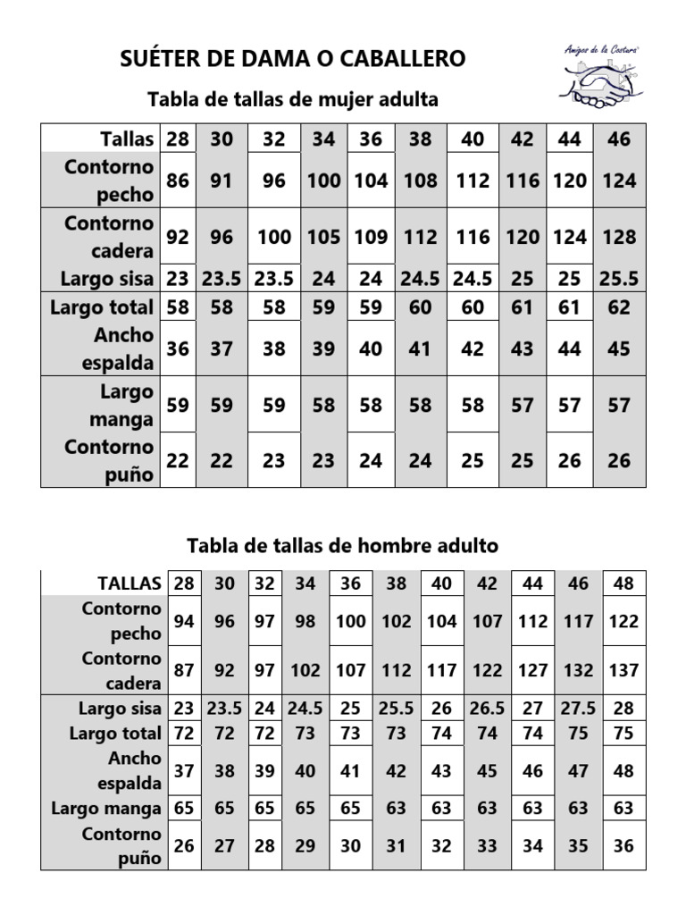 Tabla de Tallas y Trazo de Suéter | PDF