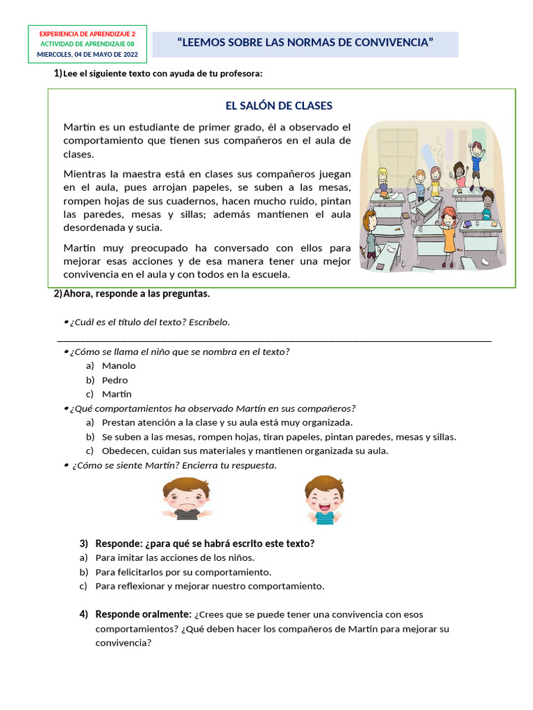 Normas de Convivencia en el Aula | PDF | Salón de clases | Aprendizaje