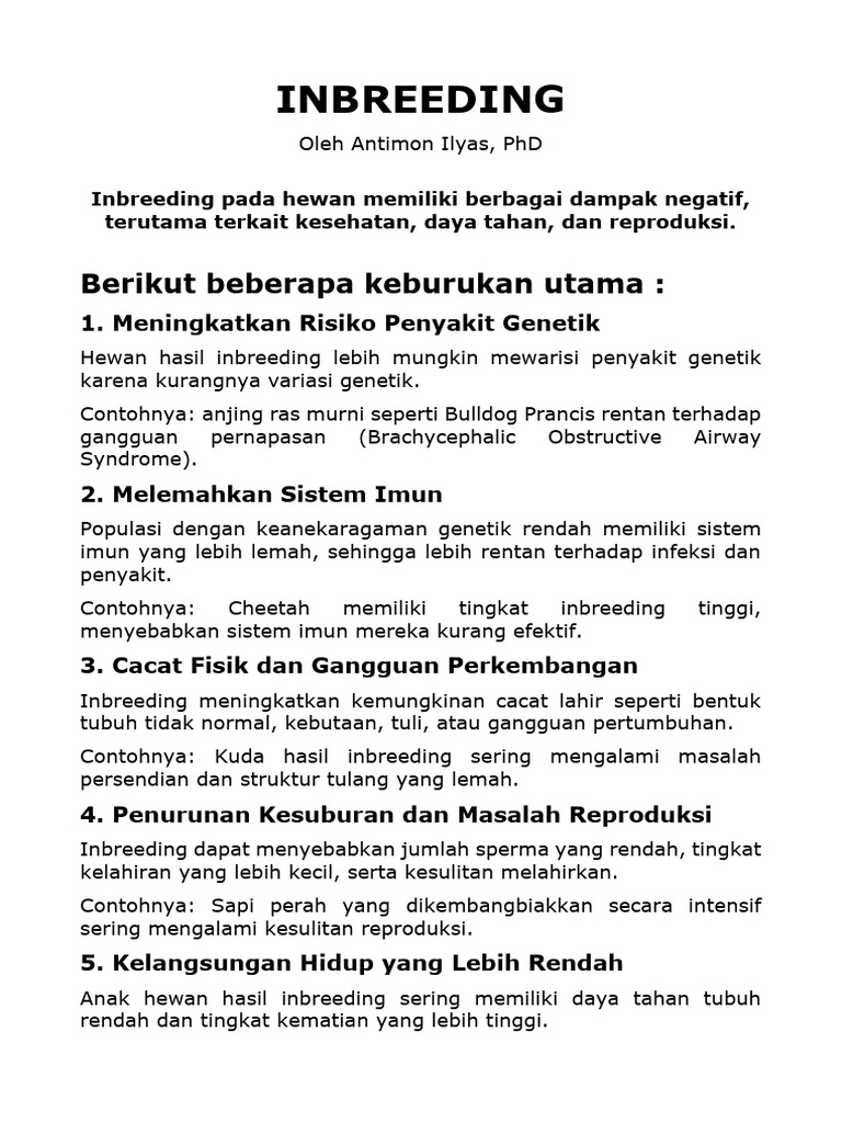 Dampak Negatif Inbreeding pada Hewan | PDF