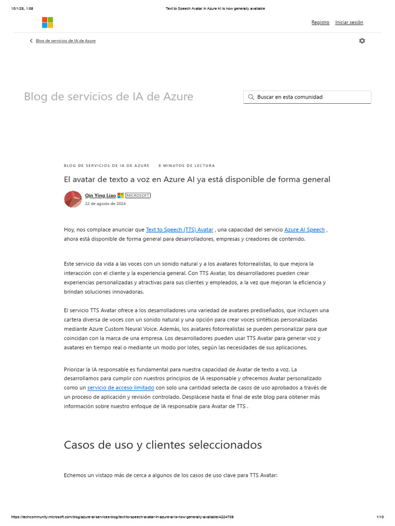TTS Avatar de Azure AI: Disponible Ahora | PDF | Microsoft ...