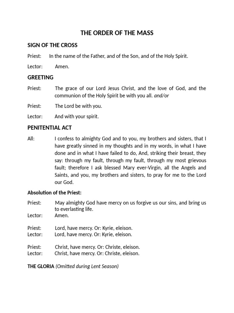 Order of the Mass Guide | PDF | Lord's Prayer | Eucharist