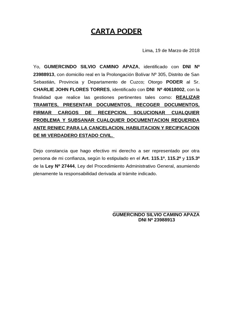 Carta Poder para Trámites Administrativos | PDF