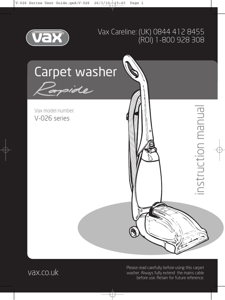 Vax Carpet Cleaner V-026 User Guide | PDF | Washing Machine | Vacuum ...