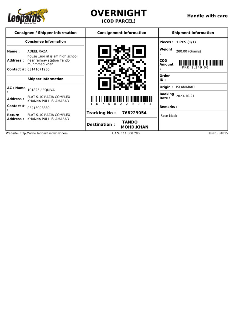 Overnight COD Parcel Shipment Details | PDF | Freight Transport