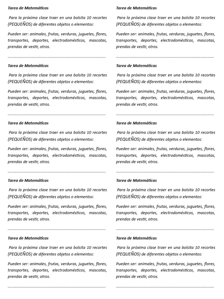 10 Recortes de Objetos para Clase | PDF | Ropa