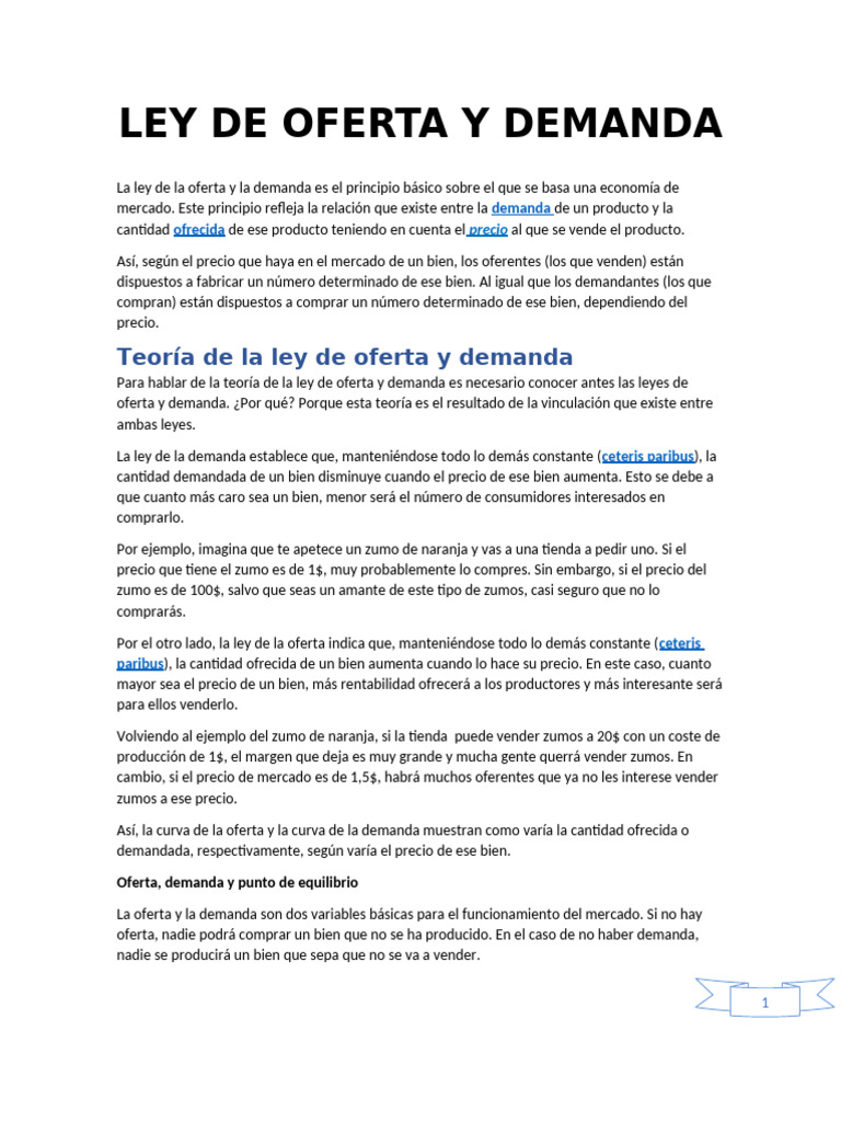 Ley de Oferta y Demanda Explicada | PDF | Oferta (economía) | Mercado ...