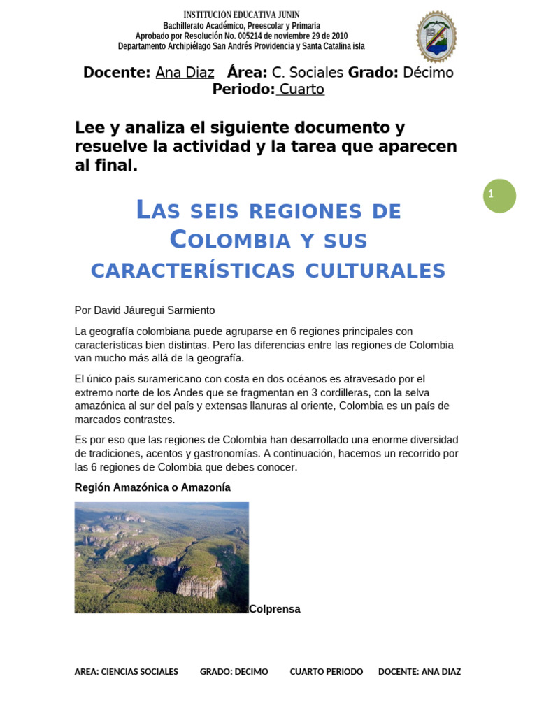 Regiones de Colombia: Cultura y Características | PDF | Colombia | Andes