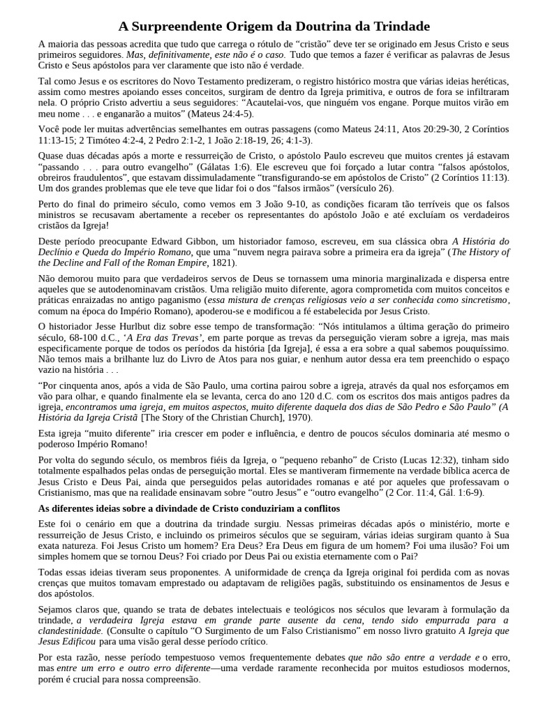 Origem da Doutrina da Trindade | PDF | Deus | Trindade