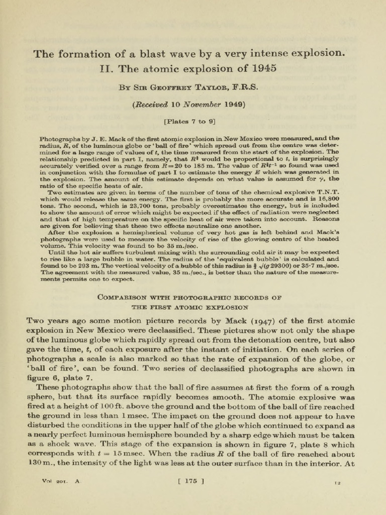 Analysis of 1945 Atomic Explosion Dynamics | PDF | Explosion | Temperature