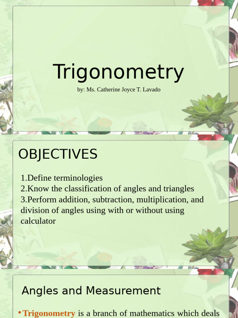 Plane and Spherical Trigonometry 1st Week | PDF | Angle | Trigonometry