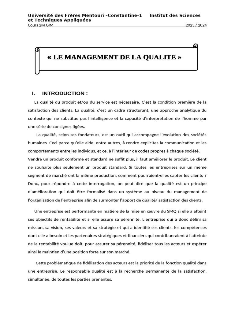 Définition et principes du SMQ | PDF | Management de la qualité ...
