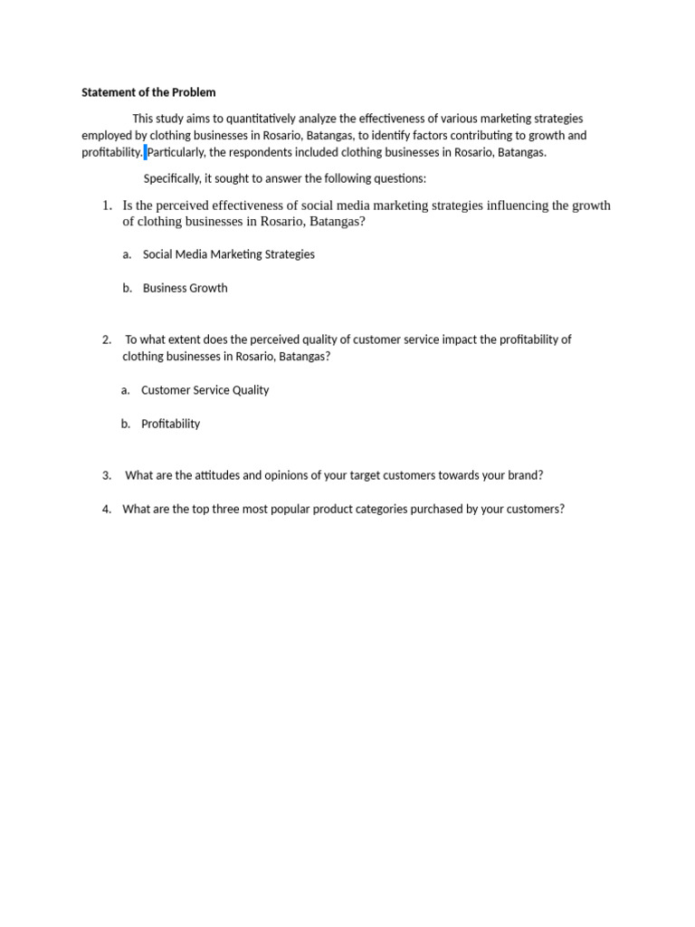 Statement of The Problem | PDF