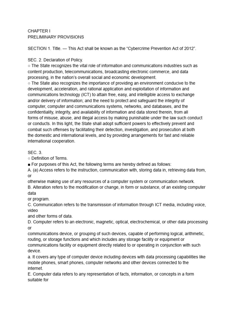 Republic Act No. 10175 - Otherwise Known As The - Cybercrime Prevention ...