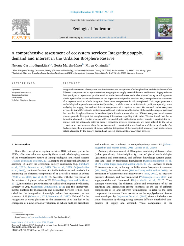 Ecosystem Services Assessment in Urdaibai | PDF | Linear Regression ...