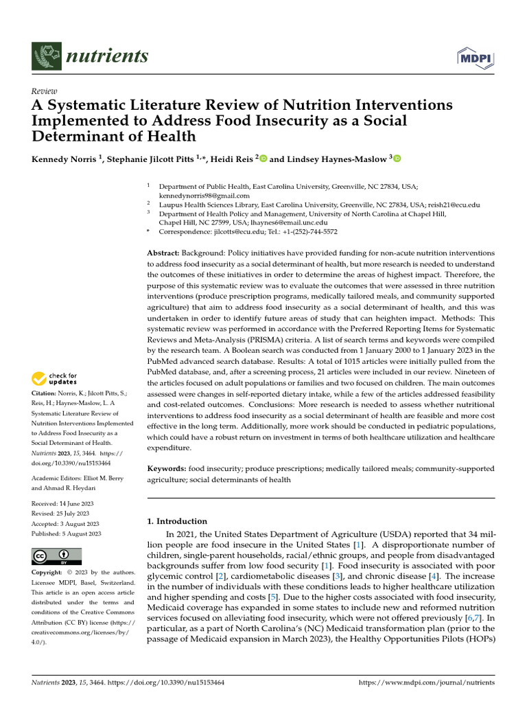 A Systematic Literature Review of Nutrition Interventions Implemented ...
