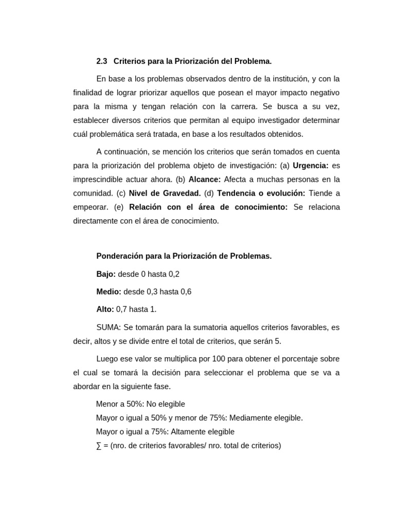 Criterios para Priorización de Problemas | PDF