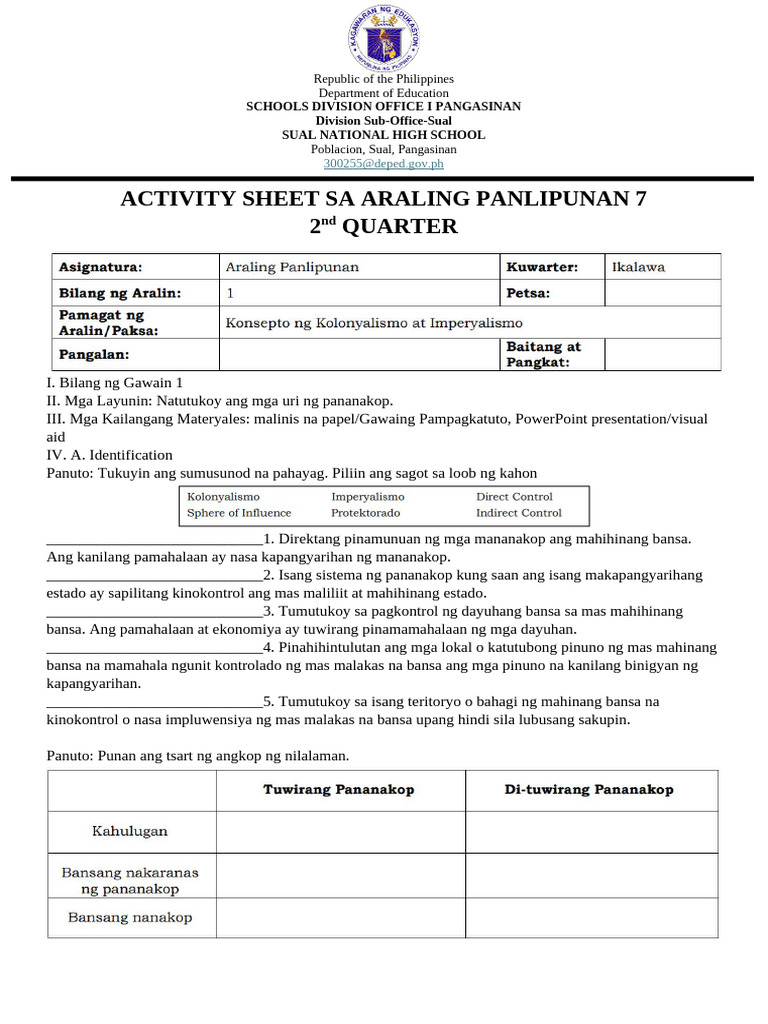 Activity Sheet-2nd - Grade 7 | PDF