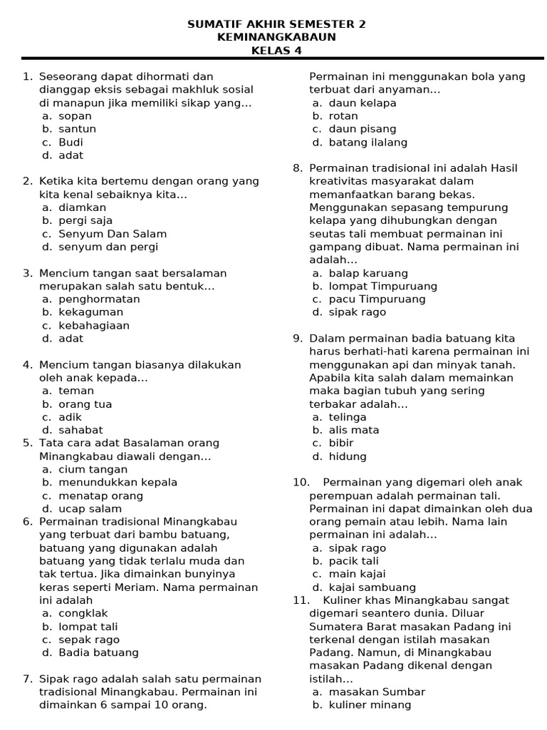 Menggali Potensi Melalui Soal BAM Kelas 4 MINANG: Jembatan Menuju Pemahaman Mendalam dan Kemampuan Berpikir Kritis
