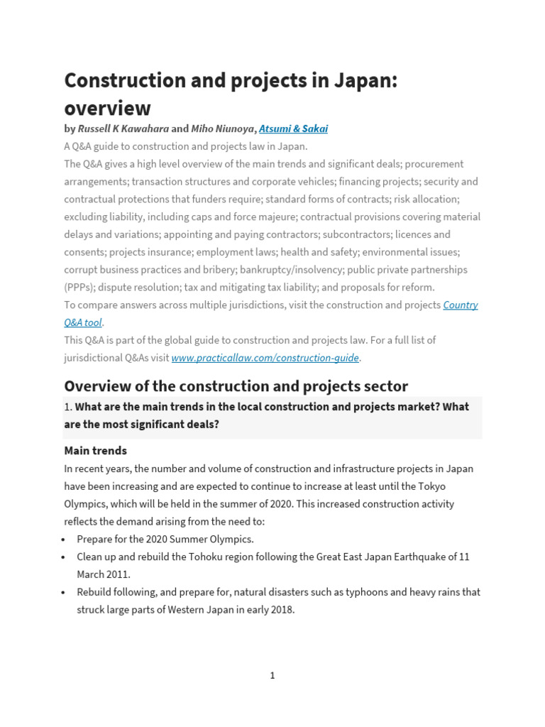 Japan Construction Law Overview 2023 | PDF | Alternative Dispute ...