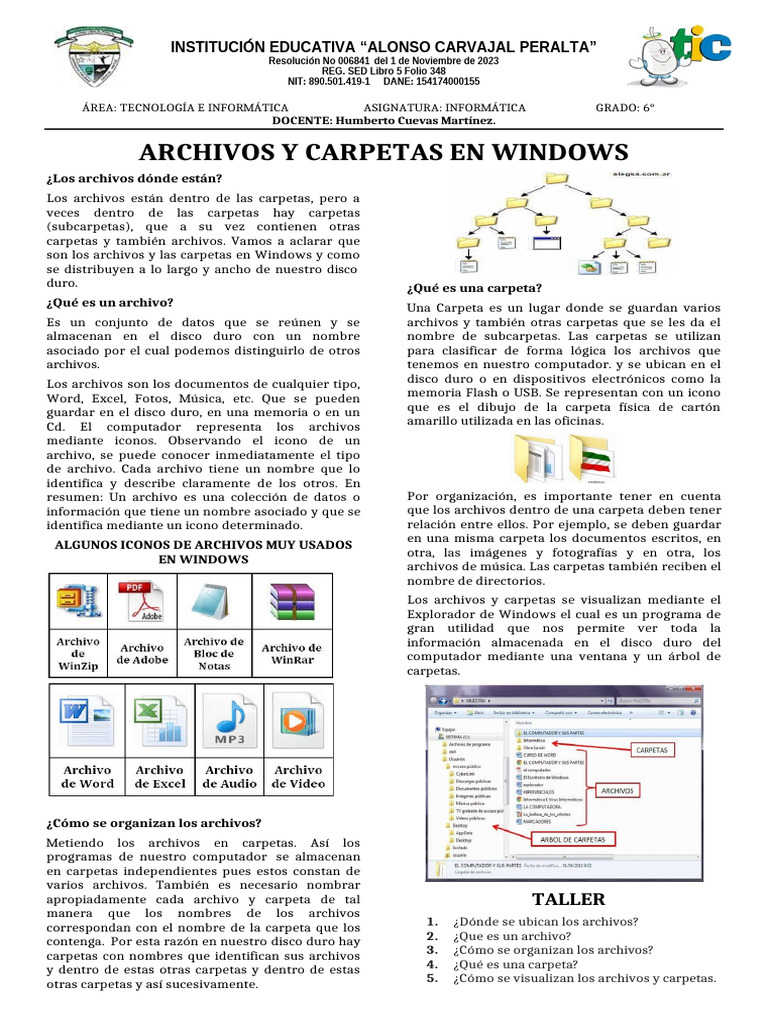 Archivos y Carpetas en Windows: Guía 6° | PDF | Archivo de computadora ...